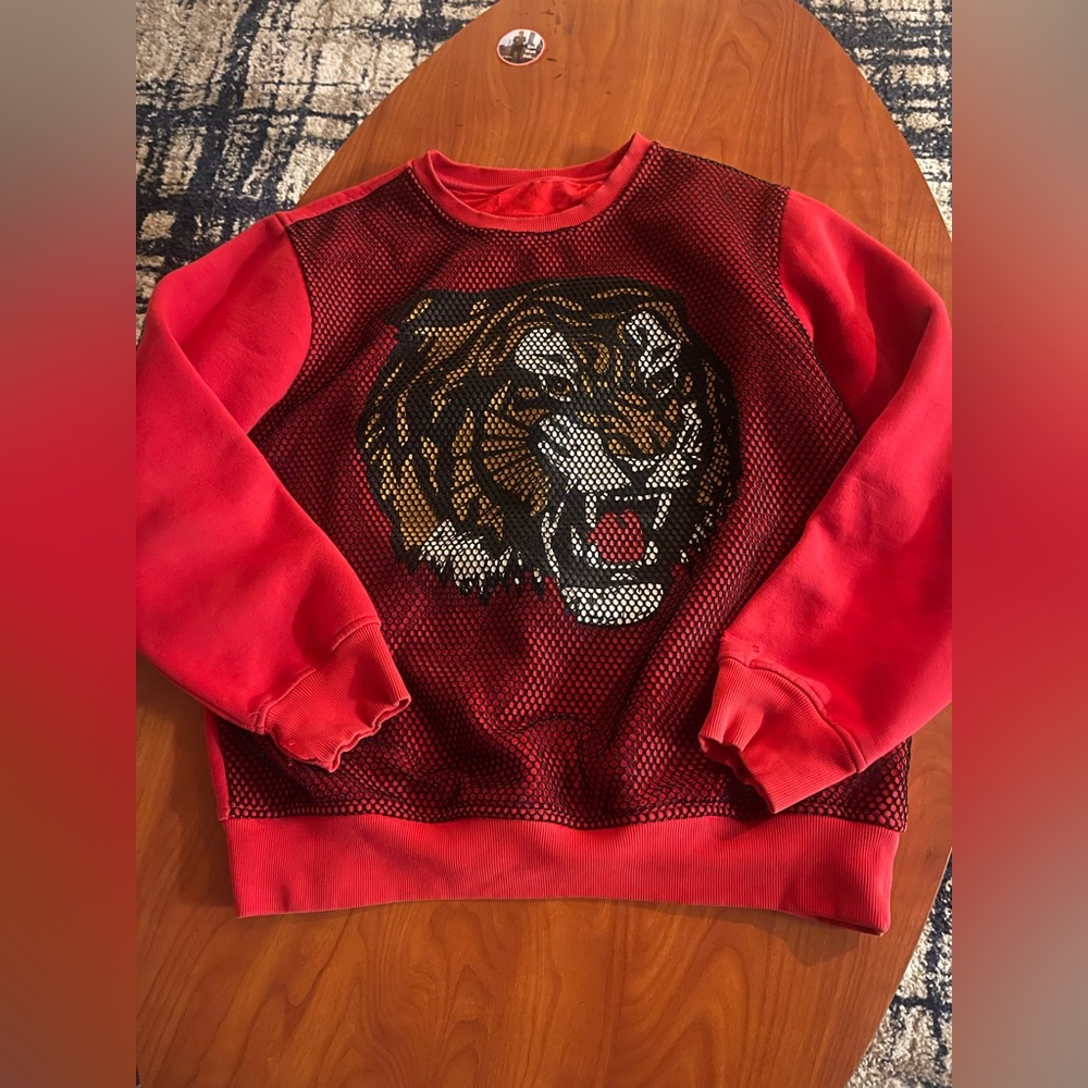Red Men’s Tiger Graphic Mesh Sweatshirt